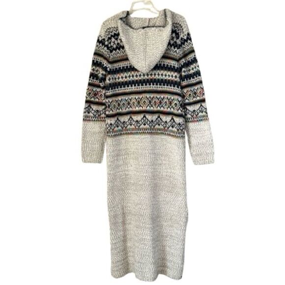 RAGA Boho Southwestern Hooded Cream Multi Color Duster Sweater Size M - Picture 3 of 11